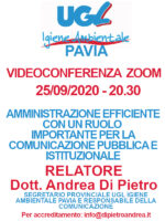 VIDEOCONFERENZA ZOOM 25/09/2020: AMMINISTRAZIONE EFFICIENTE CON UN RUOLO IMPORTANTE PER LA COMUNICAZIONE PUBBLICA E ISTITUZIONALE – RELATORE Dott. Andrea Di Pietro